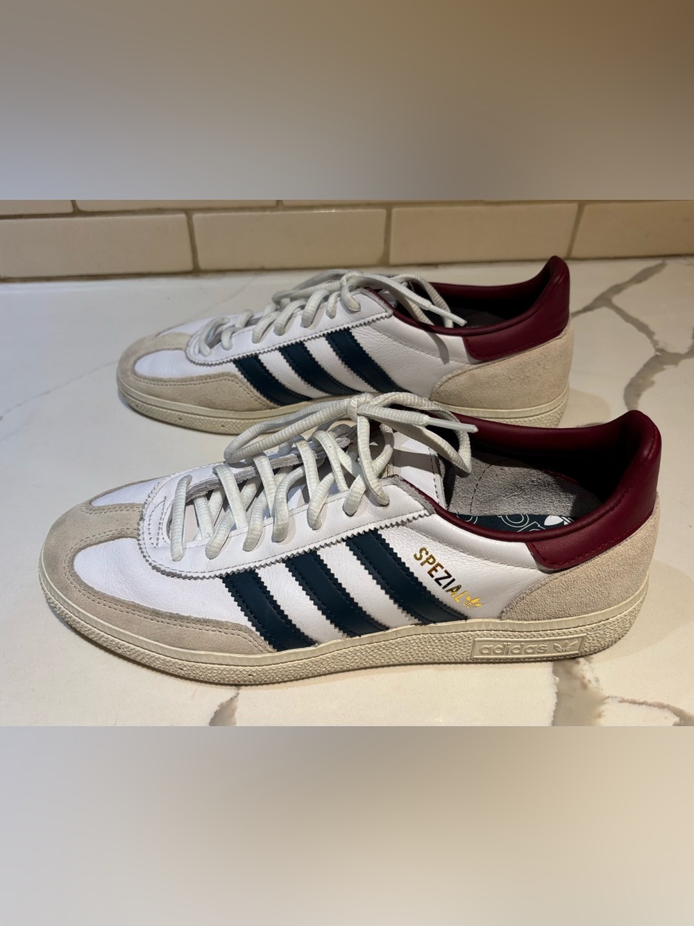 adidas Handball Spezial lifestyle sneakers navy blue stripes burgundy & gold siz